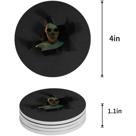 

FMSHPON Happy Halloween Horror Skull Girl Set of 4 Round Coaster for Drinks Absorbent Ceramic Stone Coasters Cup Mat with Cork Base for Home Kitchen Room Coffee Table Bar Decor
