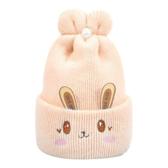 Hats 0 6 Months Knitted Ears Embroidery Pleated Top Imitation Pearl Decor Stretchy Ear Thicker Autumn Winter Baby Girls Boys Beanie Cap For Trip Hat