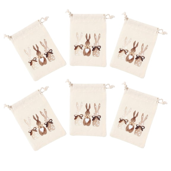 AURIGATE 6-Piece Easter Bunny Drawstring Bag, 3.94×5.91in Cotton Linen Gift Bag, Reusable Treat Bag for Easter Egg Hunt, Party Favor and Holiday Gifting