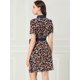 thumbnail image 4 of Vestido Camisero Floral Con Cinturón Y Cuello En Contraste de Manga Corta Para Mujer Negro M, 4 of 6