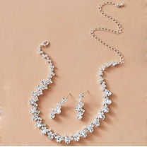 Sdmnsg-T Silver Pearl Bridal Wedding Jewelry Set Rhinestone Necklace Earrings Bracelet Sets Formal Costume Jewelry for Women and Brides