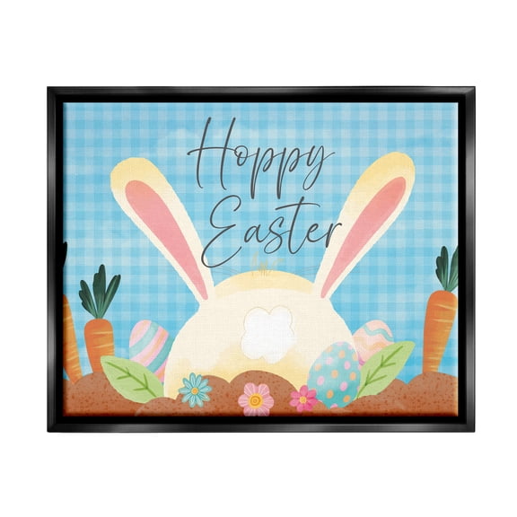 Stupell Happy Easter Spring Carrot Garden Holiday Painting Black Floater Framed Art Print Wall Art