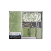 Mainstays 17-Piece Floral Polyester/Ceramic Shower Curtain & Bathroom Accessory Set, Green & White