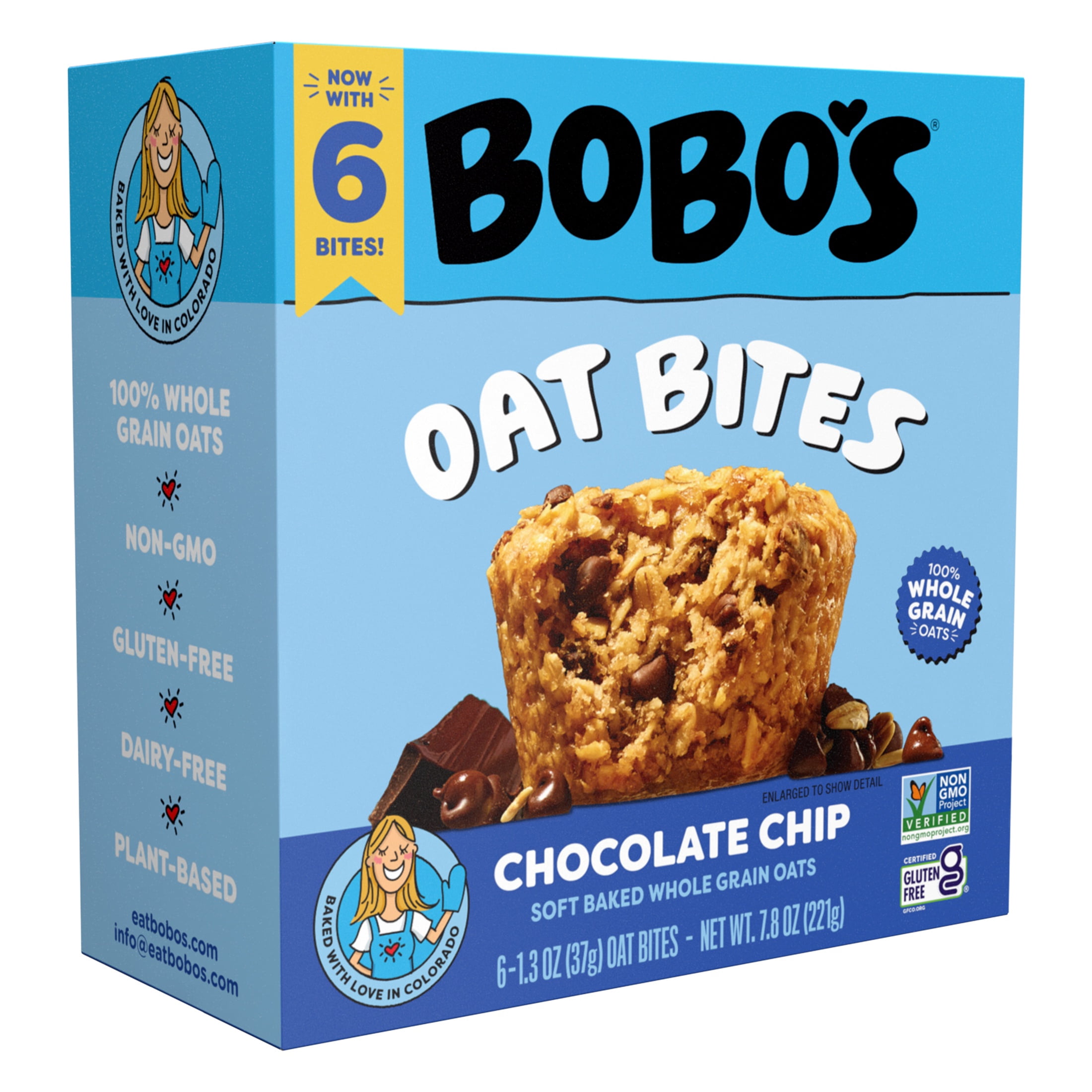 (6 pack) Bobo's Oat Bites, Chocolate Chip, 6 Pack of 1.3 oz bars