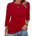 thumbnail image 2 of Ronuti Womens 3/4 Length Sleeve Tops Crewneck Ruched Summer Shirts 2026 Business Casual Outfits Blouses Spring Clothes Red Tops, 2 of 7