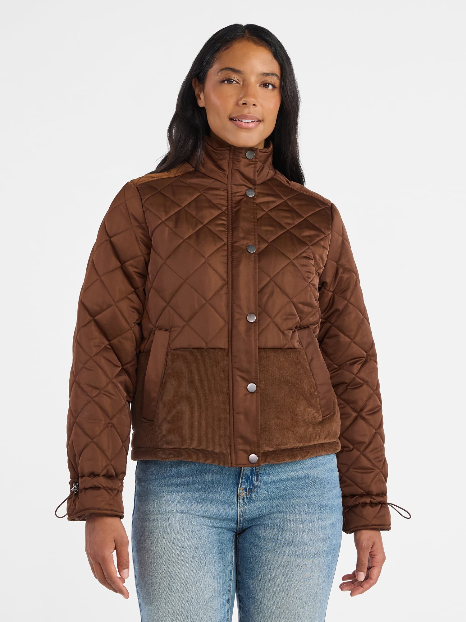 Time and Tru Women's and Women’s Plus Mixed Media Puffer Jacket, Sizes XS-2X