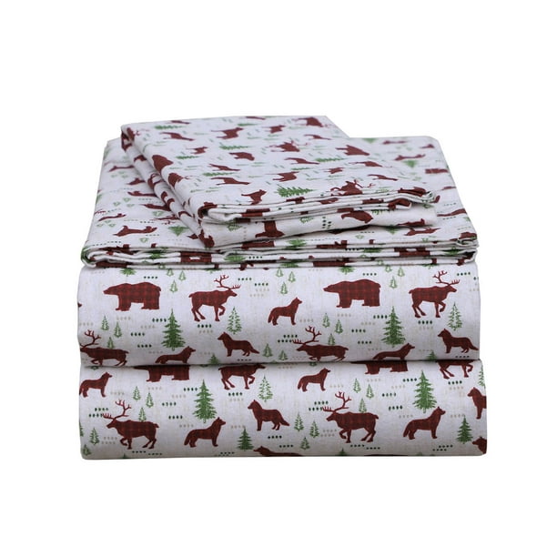 EnvioHome 160 GSM Cotton Flannel Sheet Set Twin XL, Plaid Forest