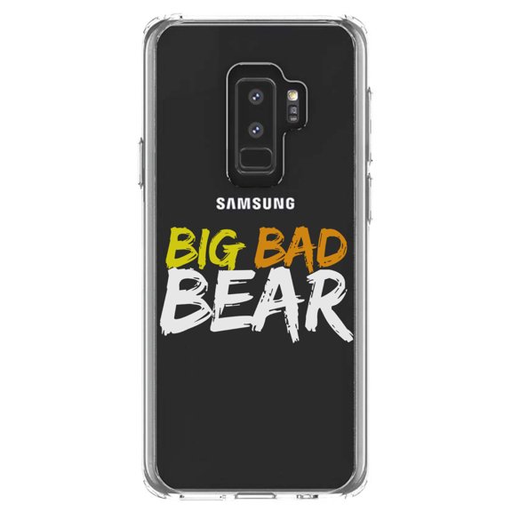DistinctInk Clear Shockproof Hybrid Case for Samsung Galaxy S9  PLUS (6.2" Screen) - TPU Bumper Acrylic Back Tempered Glass Screen Protector - Big Bad Bear