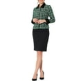 thumbnail image 2 of INSPIRE CHIC Women's Elegant Velvet Collared Plaid Tweed Blazer S Green, 2 of 6