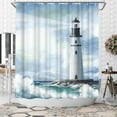 thumbnail image 2 of Nautical Style Shower Curtain Ocean Shower Curtain Blue Lighthouse Bathroom Decor Polyester Fabric Waterproof With Hooks 72"W x 72"L (Pack of 1), 2 of 6
