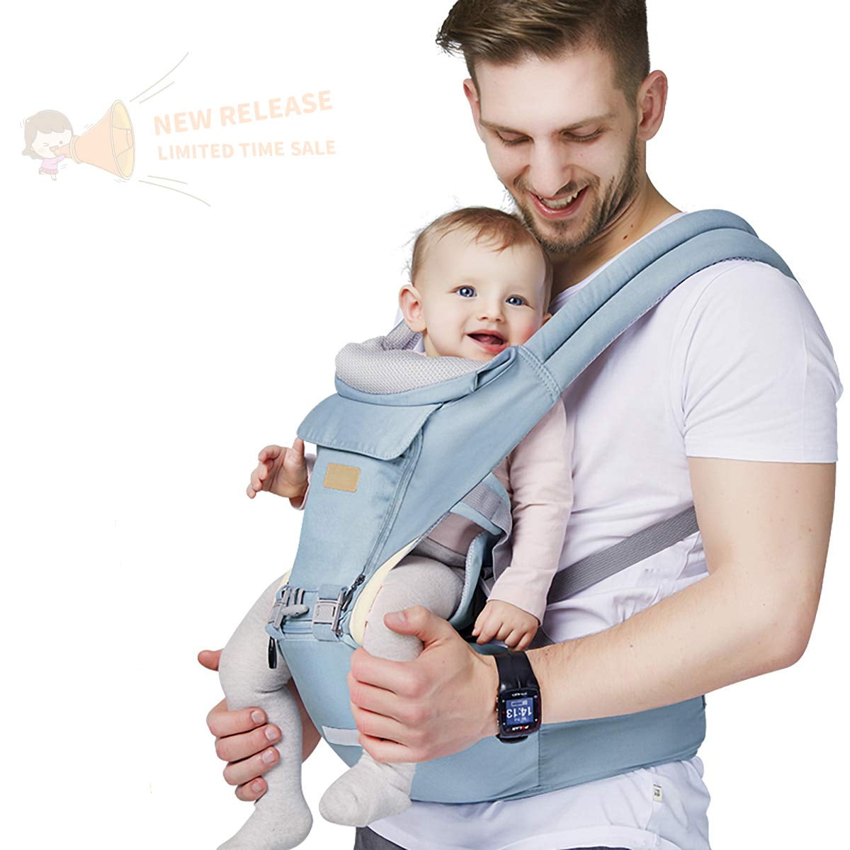 Dark blue Baby Carrier Hip Seat Toddler Tush Stool 360 Ergonomic Baby Carrier 6-in-1 Convertible Carrier for All Seasons Baby Wrap Carrier Front and Back