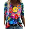 thumbnail image 1 of FASHIONWT Women Casual Short Sleeve Floral Print Shirt Basic V-Neck T-Shirt Tops, 1 of 4