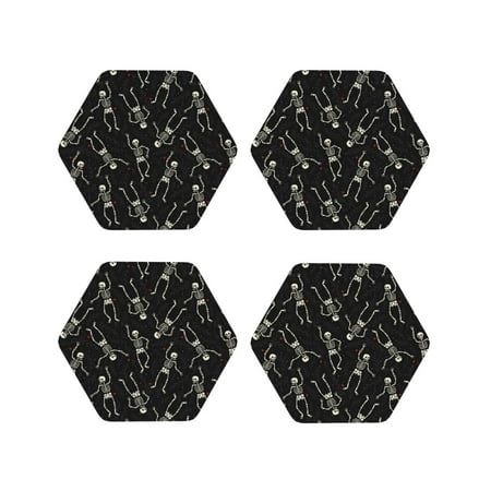 

Yiaed Happy Skeletons Dancing Print Leather Coasters for Drinks - Cup Coasters Coffee Table Kitchen Table Bar Home & Office Gifts Handmade Drink Coasters-Hexagon