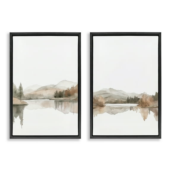 Stupell Industries Softly Flowing Landscape 2 Piece Black Framed Floater Canvas Set design by Mona Grace, 25 x 17