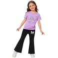 thumbnail image 2 of Floleo Girls 2 Piece Outfit Bow Graphic Short Sleeve Tee and Flare Leg Pants Set with Elastic Waist Casual Summer School Playdate Daily Wear, 2 of 5