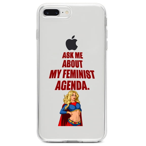 DistinctInk Clear Shockproof Hybrid Case for iPhone 7 PLUS / 8 PLUS (5.5" Screen) TPU Bumper Acrylic Back Tempered Glass Screen Protector - Ask Me About My Feminist Agenda