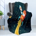 thumbnail image 4 of Rocket Soft Flannel Fleece Throw Blanket, Boy Riding Rocket in Space Childish Journey Exploring Universe Theme, Cozy Plush for Indoor and Outdoor Use, 50" x 70", Dark Petrol Blue Yellow, by Ambesonne, 4 of 5