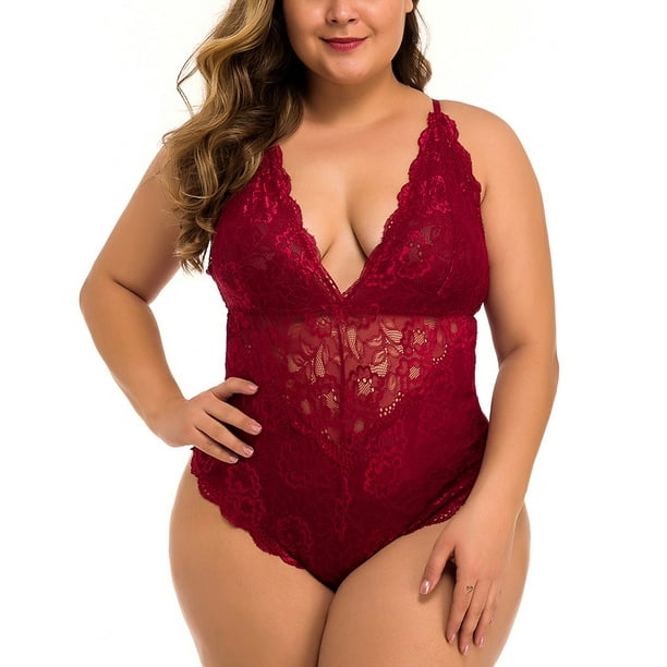 RKSTN Womens Lingeries New Lace Plus Size V-Neck Backless Sexy