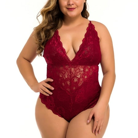 Women s Plus Size Sexy Lingerie Babydoll Sleepwear Jumpsuit Lace Nightwear