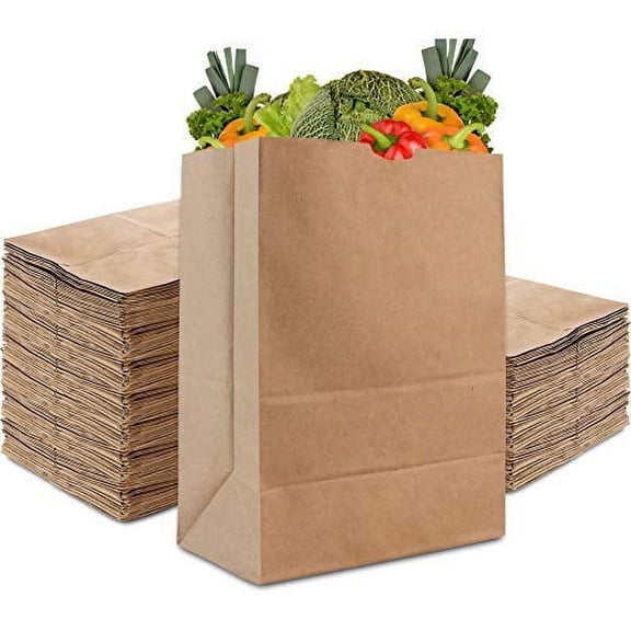 Large Kraft Brown Paper Grocery Bags 57lb (100 Pack) 17" x 12" by Stock Your Home
