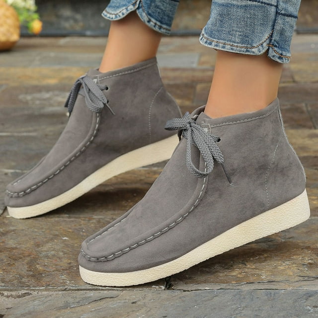 YOUSNH Bottines Courtes en Suède Rétro Unies pour Femme Automne et Hiver Bottes pour Femmes Gris 6.5