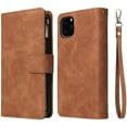 thumbnail image 7 of Wallet Case for iPhone 11 Pro, Premium Vintage PU Leather Magnetic Closure Handbag Zipper Pocket Case Kickstand Card Holder Slots with Wrist Strap TPU Shockproof Flip Cover - Brown, 7 of 7