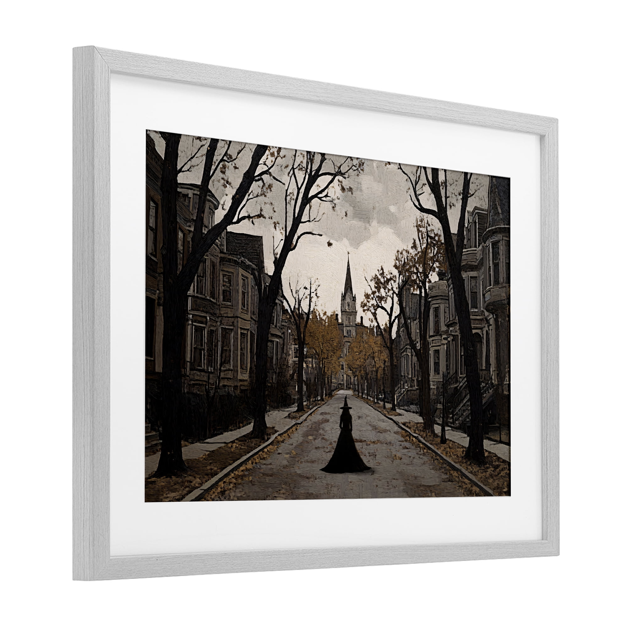 Stupell Industries Witch Strolling Town Streets Gray Framed Print Under Glass, design by Jacky Ngan