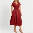 thumbnail image 2 of Erwazi Dresses for Women Solid V Neck Short Sleeve Dress Belt Waist Trendy Outdoor Everyday Summer Casual Wear Midi Dresses, 2 of 6