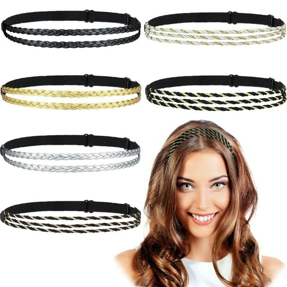 6 Pack Braided Elastic Headbands for Women, Comfortable No Slip Stretch Hair Bands, Boho Plaited Hair Accessories for Work Wedding Christmas