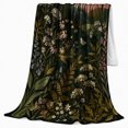 thumbnail image 2 of Whimsical Nocturnal Meadow Scene Crescent Moon Botanical Details, Peaceful Mountain Lake Scene, Warm Flannel Blanket for Cabin and Lodge, Outdoor Lovers Camping Gift, Celestial Home Decor, 2 of 9