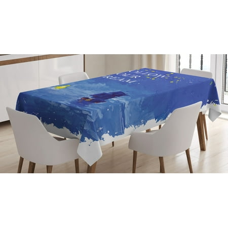 

Sailboat Tablecloth Follow Your Dream Text Ship Sailing Across the Sea Towards Lighthouse Rectangular Table Cover for Dining Room Kitchen 52 X 70 Inches Cobalt Blue and Yellow by Ambesonne