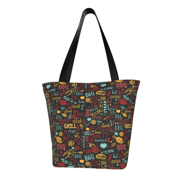 Fotbe BBQ Barbecue Grill Pattern Beach Tote,Shoulder Handbag,Spacious Tote Bag,Lightweight Travel Bag,Versatile Shopping Bag