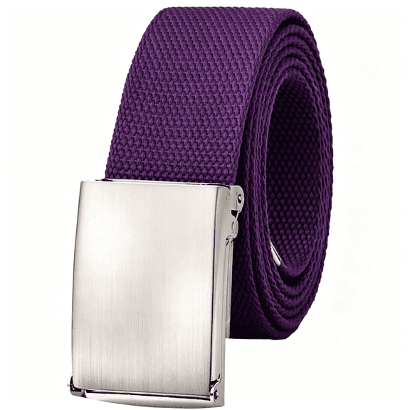 TELOLY Canvas Web Belt Fully Adjustable Cut to Fit Golf Belt Flip Top Silver Buckle Belt for Women- Dark Purple