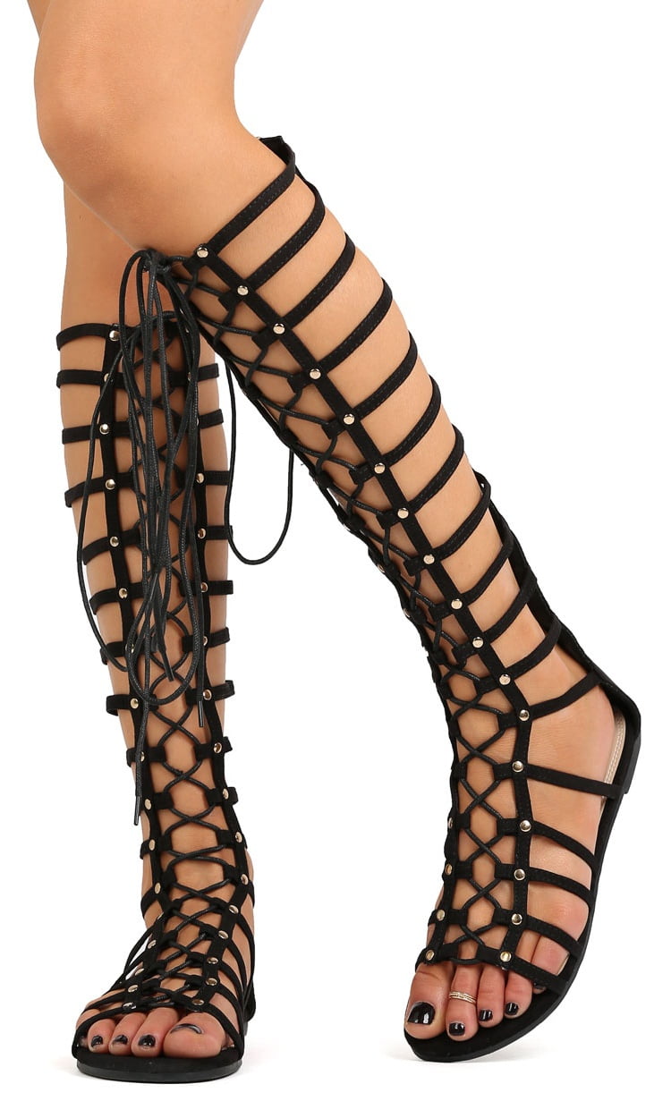 Liliana EI93 Women Faux Suede Open Toe Knee High Strappy Gladiator Sandal -  Walmart.com
