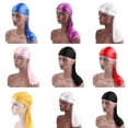 thumbnail image 2 of Solid Color Nylon Smooth Shiny Silky Du Rag Durag Headband Pirate Cap Unisex Hat, 2 of 5