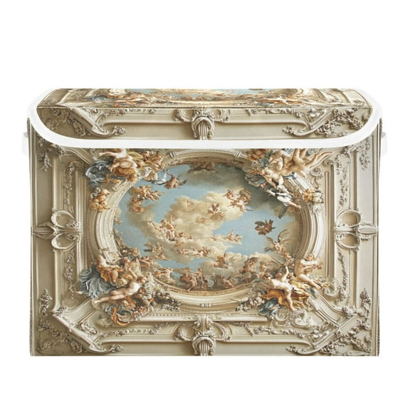 WOBOGO The Baroque Pattern Large Collapsible Storage Box Flip Lid Fabric Decorative Organizer Container Basket with Handles 16.5×12.6×11.8in