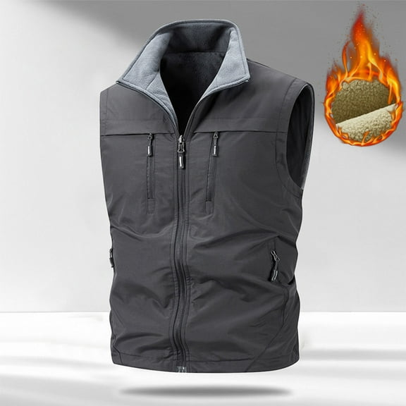 YueHuiYing Men Solid Fashion Full Zip Softshell Sleeveless Standing Collar Tanks Blouse Outwear with Pockets