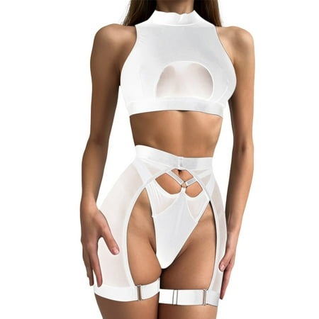 Yuhangmm Women s Underwear Strap Steel Ring Underwear Fashion See Through Sexy Women s Bra Set Three Piece Set Lingerie for Women plus Size with Sleeve