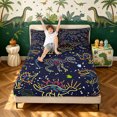 thumbnail image 3 of meiyoeat Galaxy Dino Bed Sheets for Boys, Neon Line Space Skeleton Full Size Sheets, Dark Navy, 4 Pieces, 1 Flat Sheet, 1 Fitted Sheet and 2 Pillowcases, 3 of 5