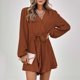 thumbnail image 5 of Moda mujer sexy color sólido hombro manga larga cuello en v vestido regular Fridja  yut4925, 5 of 7