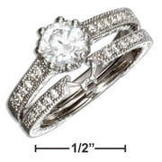 STERLING SILVER VINTAGE DESIGN ROUND CUBIC ZIRCONIA WEDDING RING SET