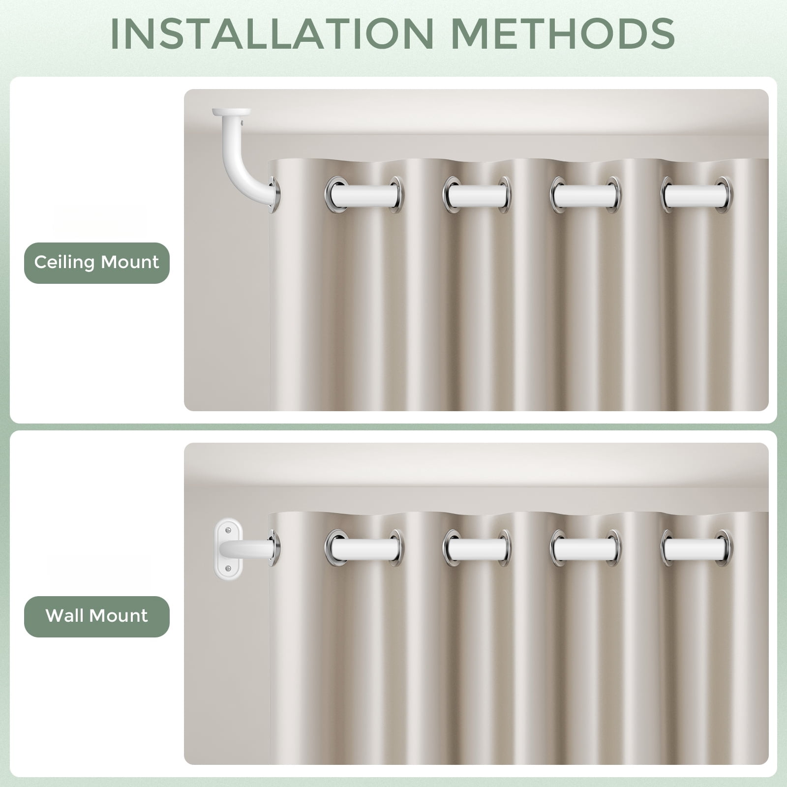OLV 1" Diameter Adjustable Wrap Around Curtain Rods 28-48" heavy duty,White