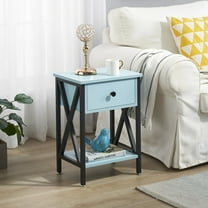 VECELO Nightstand with Drawer and Storage Shelf, Versatile X-Design End Tables for Living Room Bedroom, Light Blue