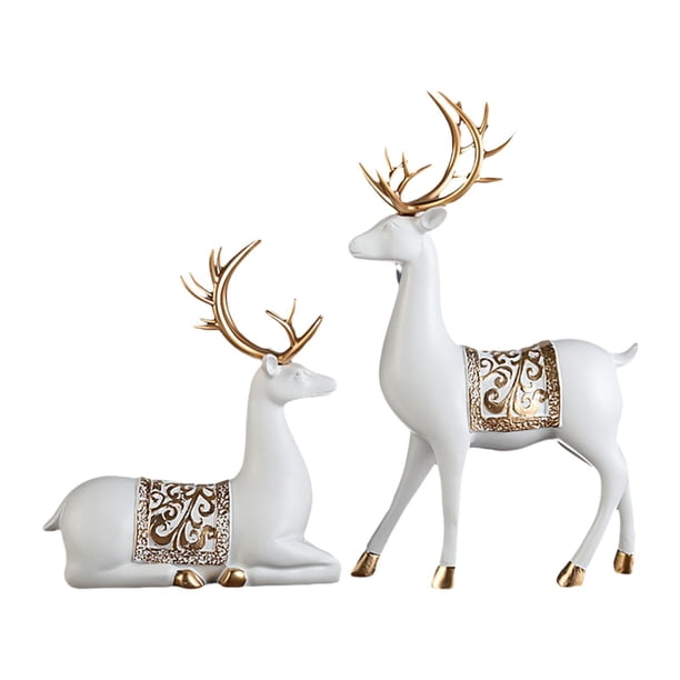 2 estatuas de ciervo para decoración, esculturas artesanales para decorar chimeneas y oficinas. blanco