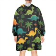 thumbnail image 2 of Wearable Oversized Blanket,Black Colorful Dinosaurs Pattern Wearable Blanket Hoodie for Adults,Cozy Hooded Blankets with Super Pockets,Super Warm Fuzzy Pullover for Women & Men, 2 of 6
