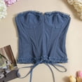 thumbnail image 5 of KHONTS Women's Y2k Bustier Corset Tops Going out Overbust Corset Tops Strapless Lace up Mesh Bustier Tops Light Blue S, 5 of 8