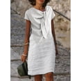thumbnail image 1 of Robe Vintage en Coton et Lin Vêtements pour Femmes Été Décontractée à Lacets Col Rond Chic Tuniques Mode Midi Bleu Blanc Robes Vestidos, 1 of 6