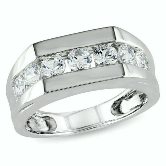 Seven Stone Channel Set Unisex Diamond Ring 2.1 Ct Diamond 14K White Gold Over