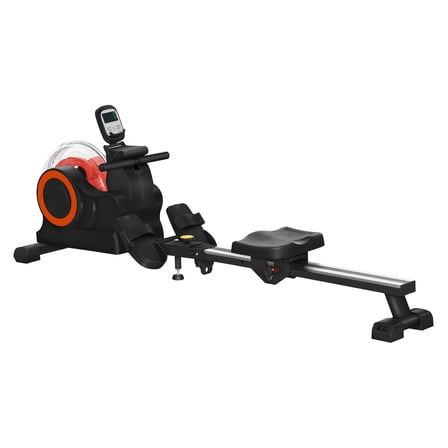 Soozier Water Rowing Machine, Foldable Rower Machine with Adjustable Resistance, Wheels, LCD Monitor and Tablet Holder for Home Cardio Training, Red