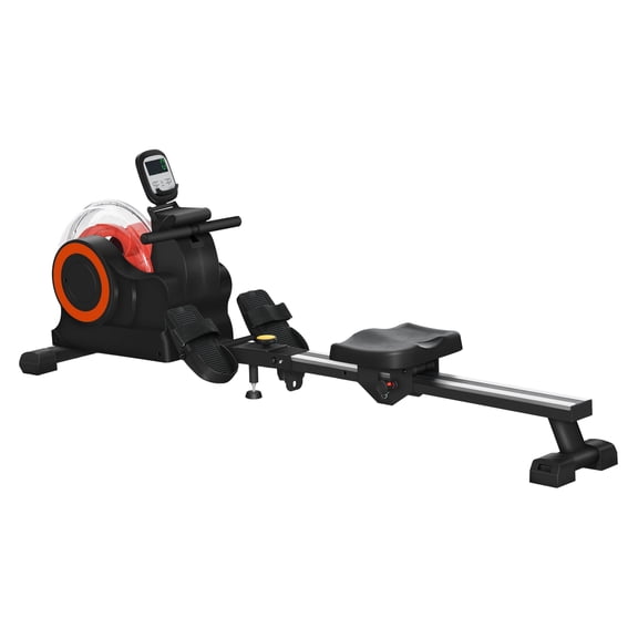 Soozier Water Rowing Machine, Foldable Rower Machine with Adjustable Resistance, Wheels, LCD Monitor and Tablet Holder for Home Cardio Training, Red